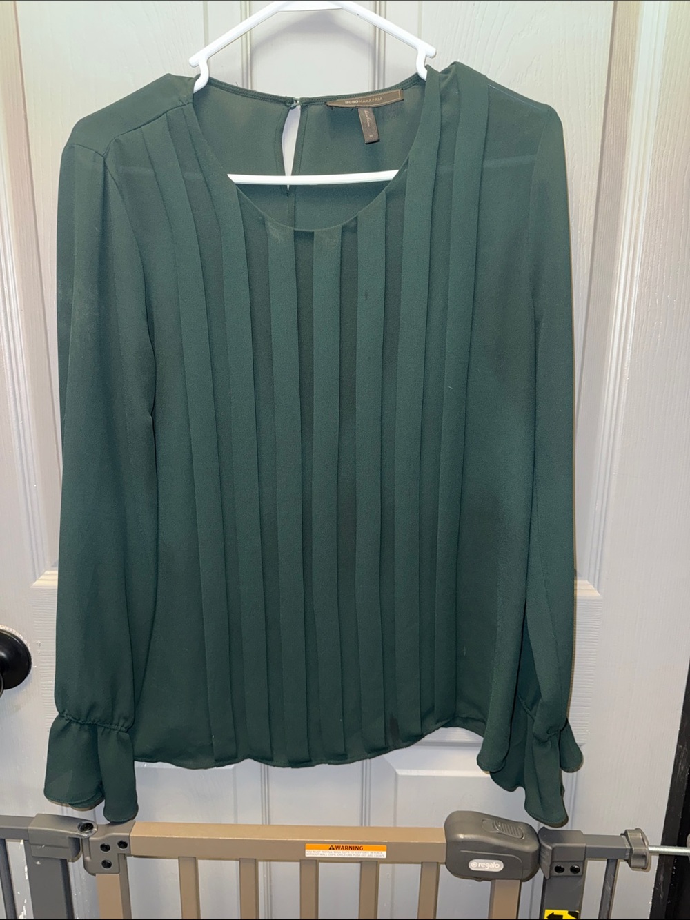 BCBGMaxAzria Dark Green Pleated Long-Sleeve Blouse